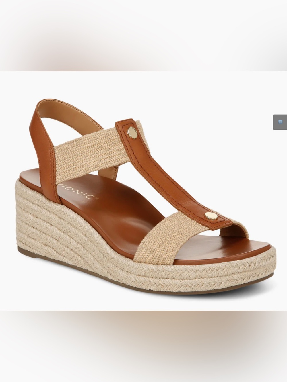 NEW Vionic Calera wedge sandals featuring a camel brown size 8.5M - T-Strap